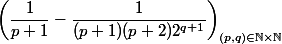 \left(\dfrac1{p+1}-\dfrac1{(p+1)(p+2)2^{q+1}}\right)_{(p,q)\in \N\times \N}